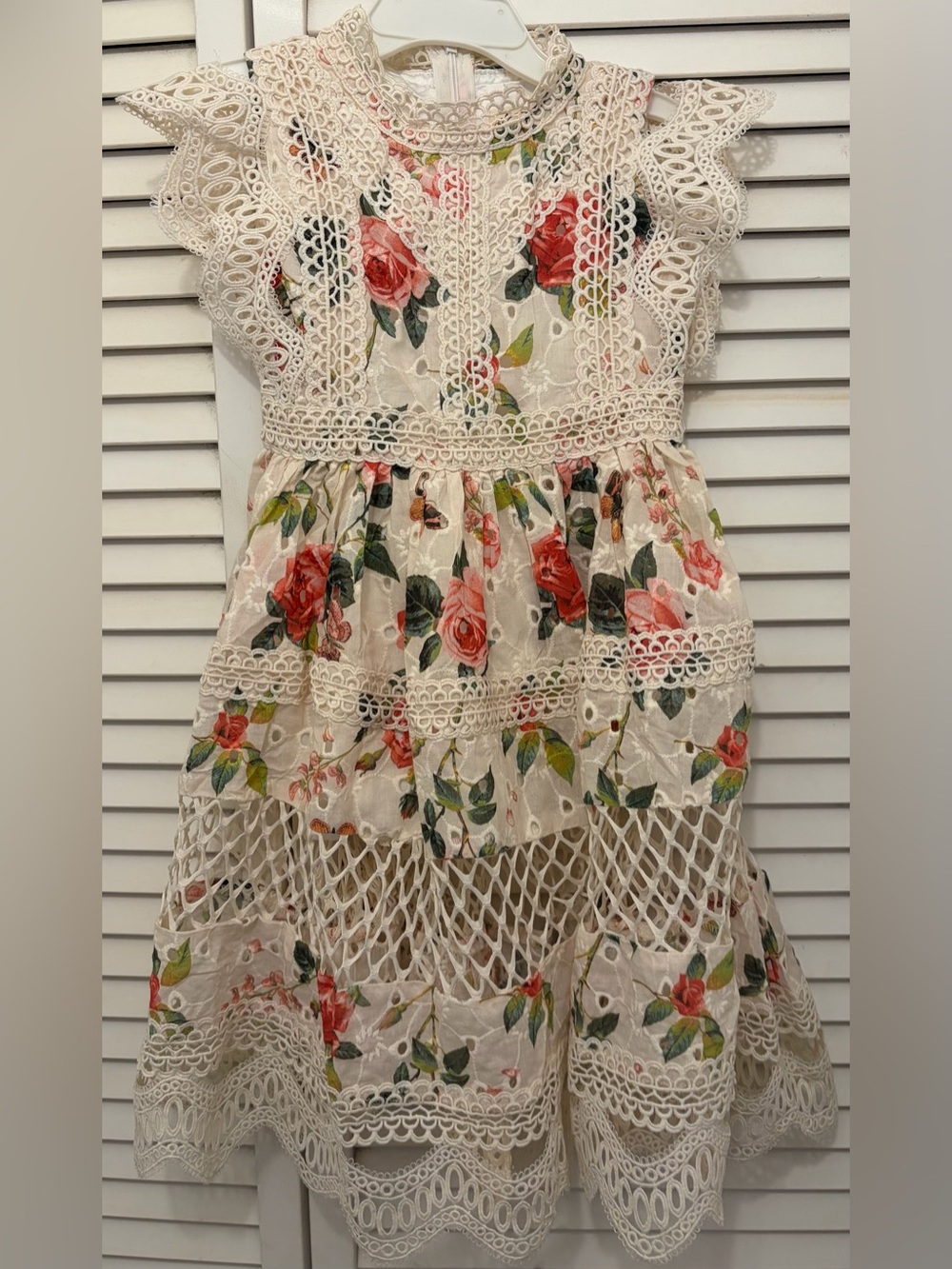 NWT Joyfolie Cream Lace Dress With Red Rose Print Size 3T